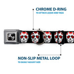 Dog Bone Seatbelt Buckle Collar - Sugar Skulls Black/White/Red