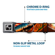 Dog Bone Seatbelt Buckle Collar - Surfboard Cali Scenes/US Flag Stacked Brown