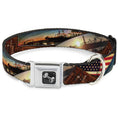 Load image into Gallery viewer, Dog Bone Seatbelt Buckle Collar - Surfboard Cali Scenes/US Flag Stacked Brown
