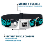Dog Bone Seatbelt Buckle Collar - Skulls Stacked Weathered Black/Teal