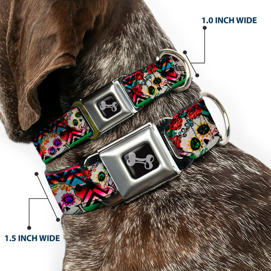 Dog Bone Seatbelt Buckle Collar - Sugar Skulls Zarape Multi Color
