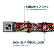 Dog Bone Seatbelt Buckle Collar - Sugar Skulls Zarape Multi Color