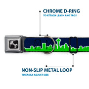 Dog Bone Seatbelt Buckle Collar - Seattle Skyline Navy/Lime Green