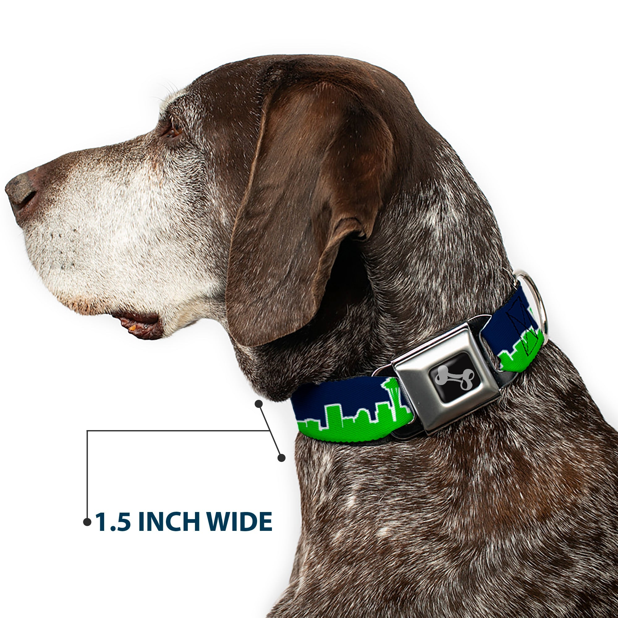Dog Bone Seatbelt Buckle Collar - Seattle Skyline Navy/Lime Green