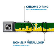 Dog Bone Seatbelt Buckle Collar - Seattle Skyline Green/Yellow