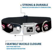 Dog Bone Seatbelt Buckle Collar - Staggered Sugar Skulls Black/Pink/White