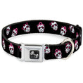 Load image into Gallery viewer, Dog Bone Seatbelt Buckle Collar - Staggered Sugar Skulls Black/Pink/White
