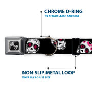 Dog Bone Seatbelt Buckle Collar - Staggered Sugar Skulls Black/White/Pink