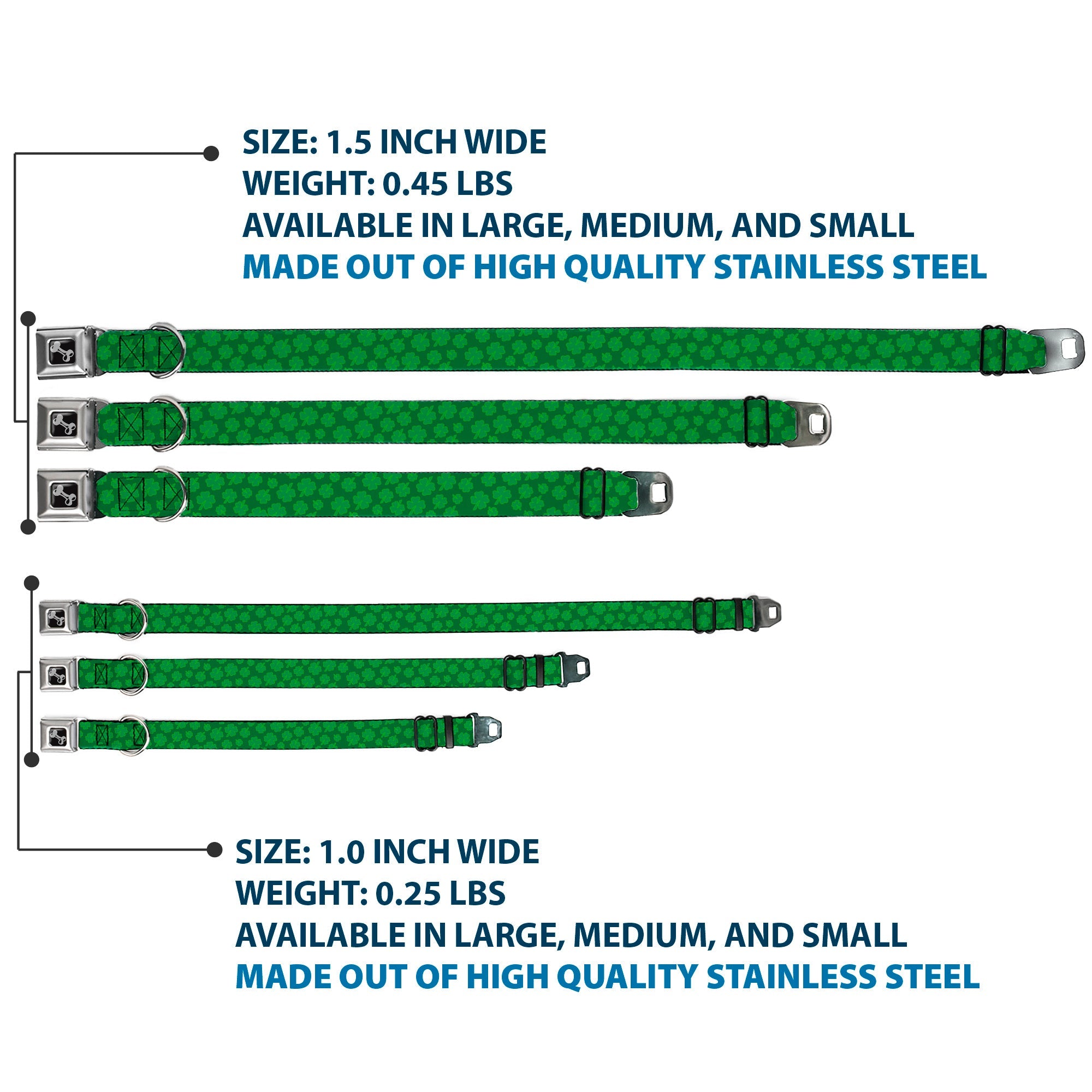 Dog Bone Seatbelt Buckle Collar - St. Pat's Clovers Scattered Greens