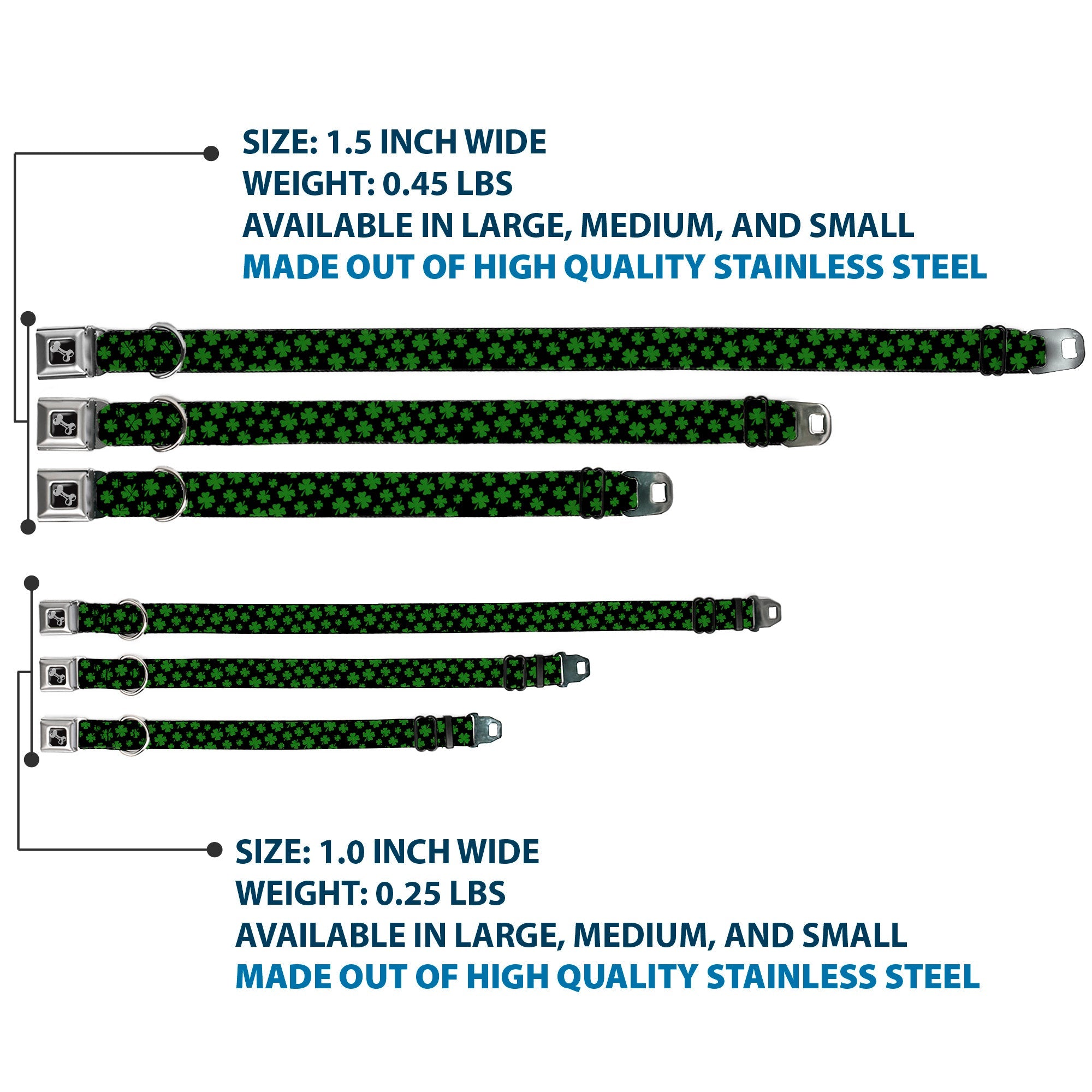 Dog Bone Seatbelt Buckle Collar - St. Pat's Clovers Scattered Black/Green
