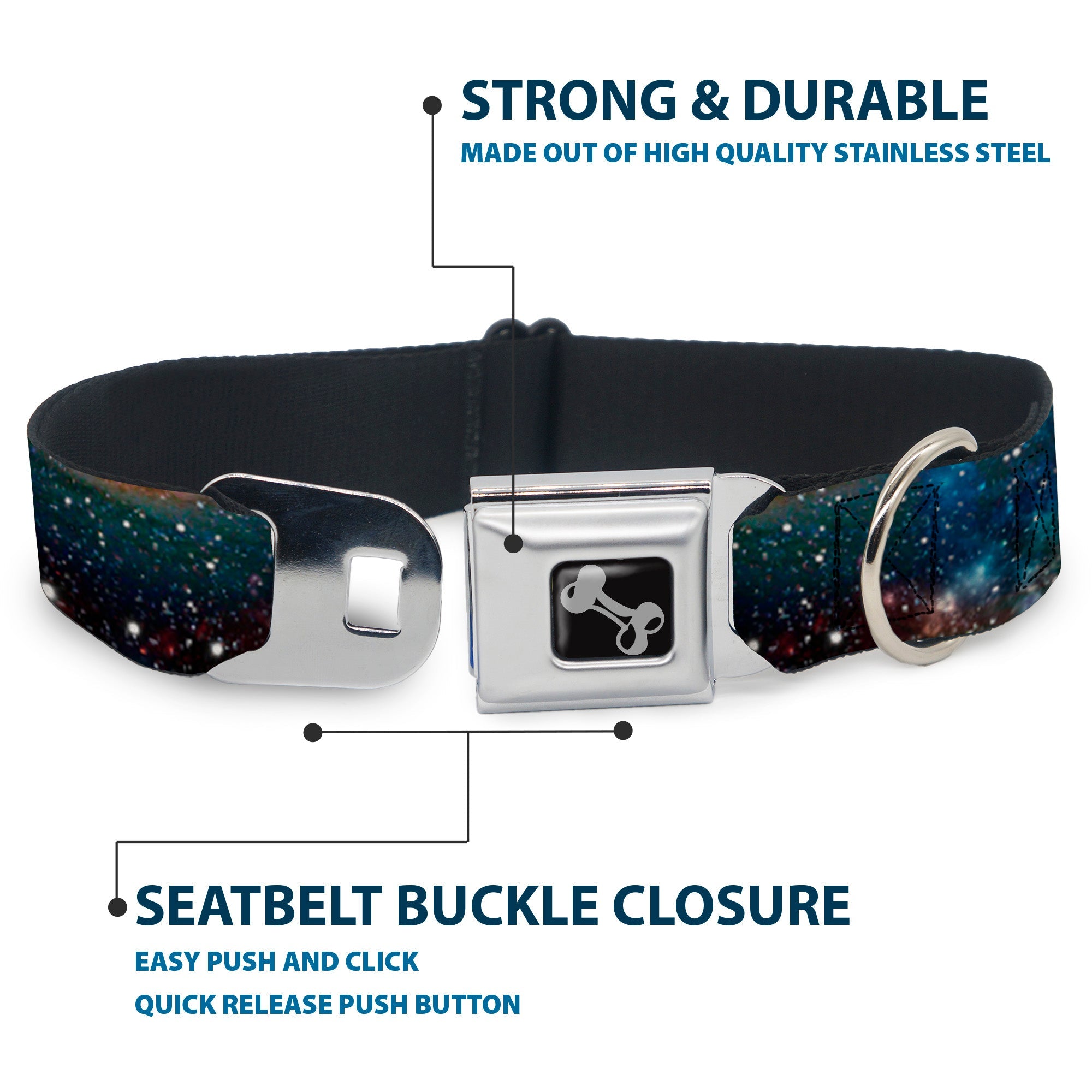 Dog Bone Seatbelt Buckle Collar - Space Dust Collage
