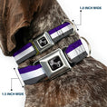 Load image into Gallery viewer, Dog Bone Black/Silver Seatbelt Buckle Collar - Stripes Purple/White/Gray
