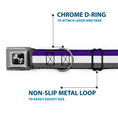 Load image into Gallery viewer, Dog Bone Black/Silver Seatbelt Buckle Collar - Stripes Purple/White/Gray
