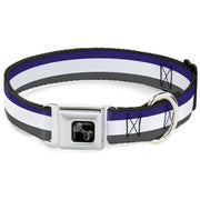 Dog Bone Black/Silver Seatbelt Buckle Collar - Stripes Purple/White/Gray
