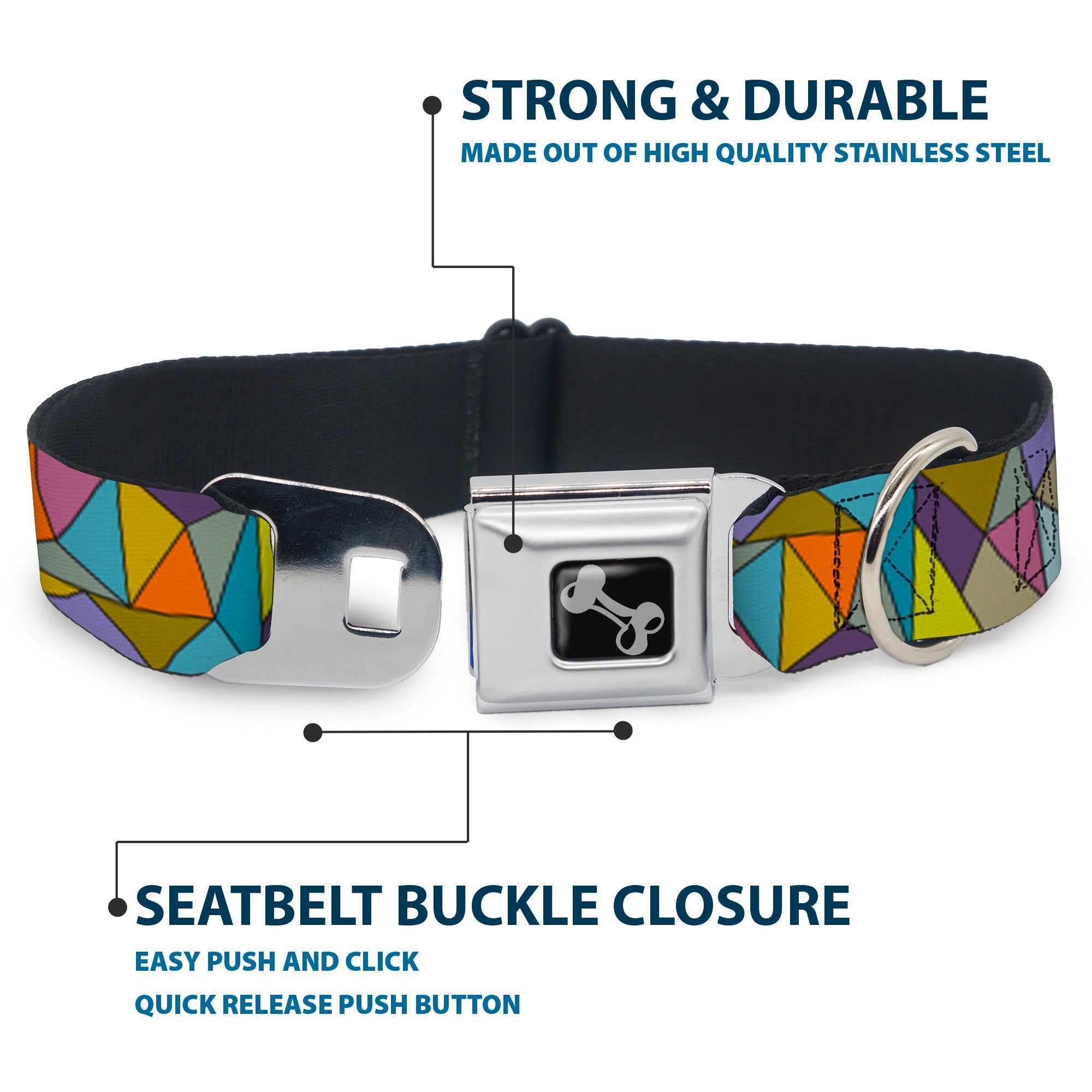 Dog Bone Seatbelt Buckle Collar - Stained Glass Mosaic Multi Color