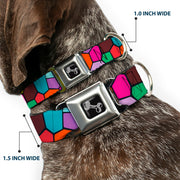 Dog Bone Seatbelt Buckle Collar - Stained Glass Mosaic2 Multi Color/Navy