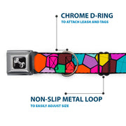 Dog Bone Seatbelt Buckle Collar - Stained Glass Mosaic2 Multi Color/Navy