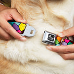 Dog Bone Seatbelt Buckle Collar - Stained Glass Mosaic2 Multi Color/Navy