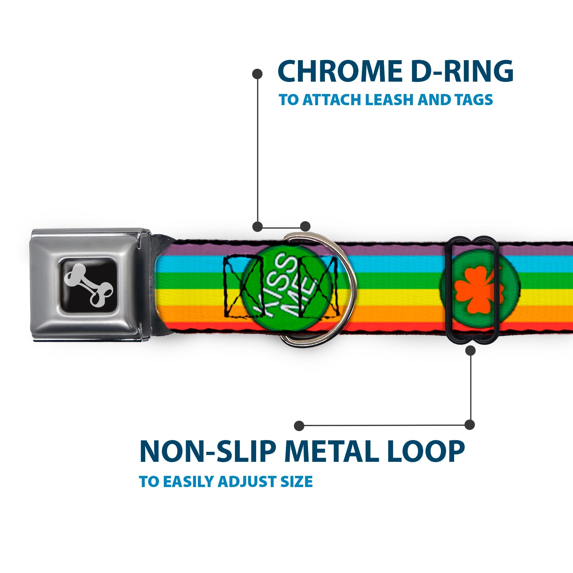 Dog Bone Seatbelt Buckle Collar - St. Pat's Rainbow/Coins