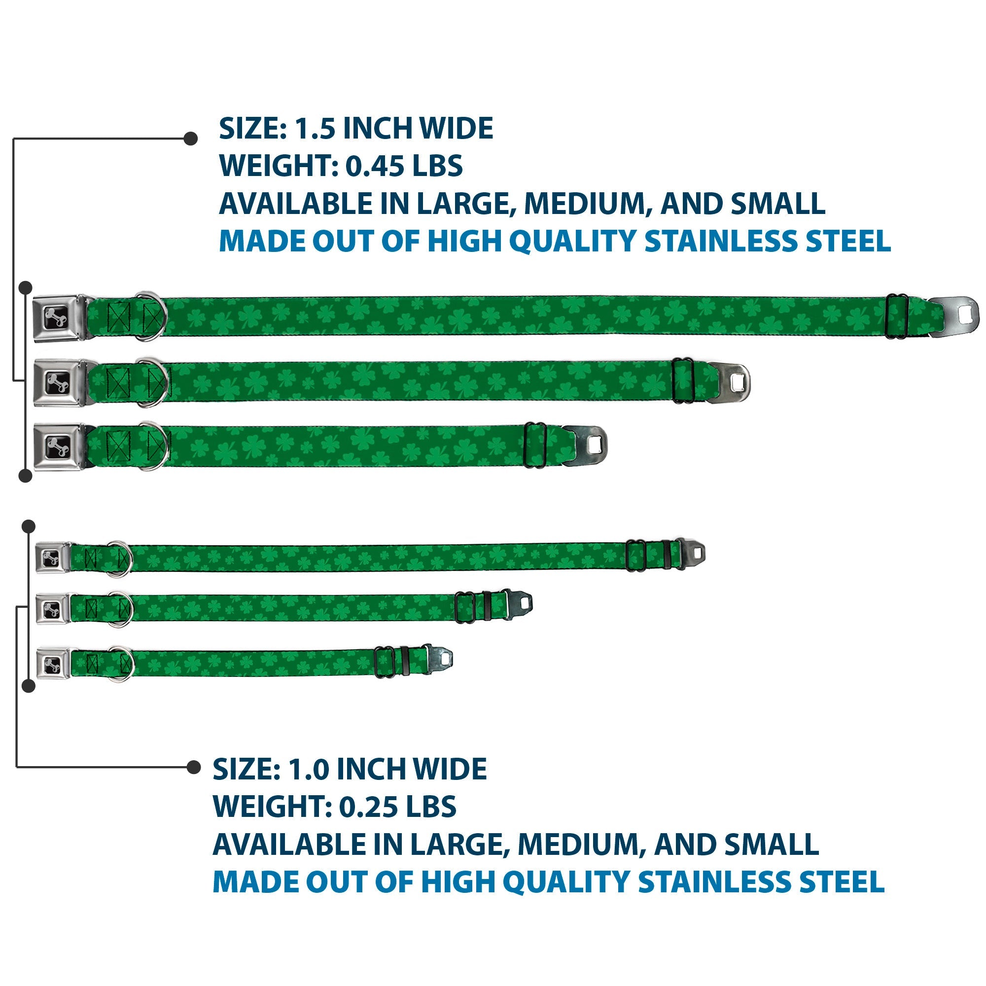 Dog Bone Seatbelt Buckle Collar - St. Pat's Clovers Scattered3 Greens