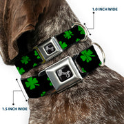 Dog Bone Seatbelt Buckle Collar - St. Pat's Clovers Scattered2 Black/Green