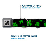 Dog Bone Seatbelt Buckle Collar - St. Pat's Clovers Scattered2 Black/Green