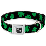 Dog Bone Seatbelt Buckle Collar - St. Pat's Clovers Scattered2 Black/Green