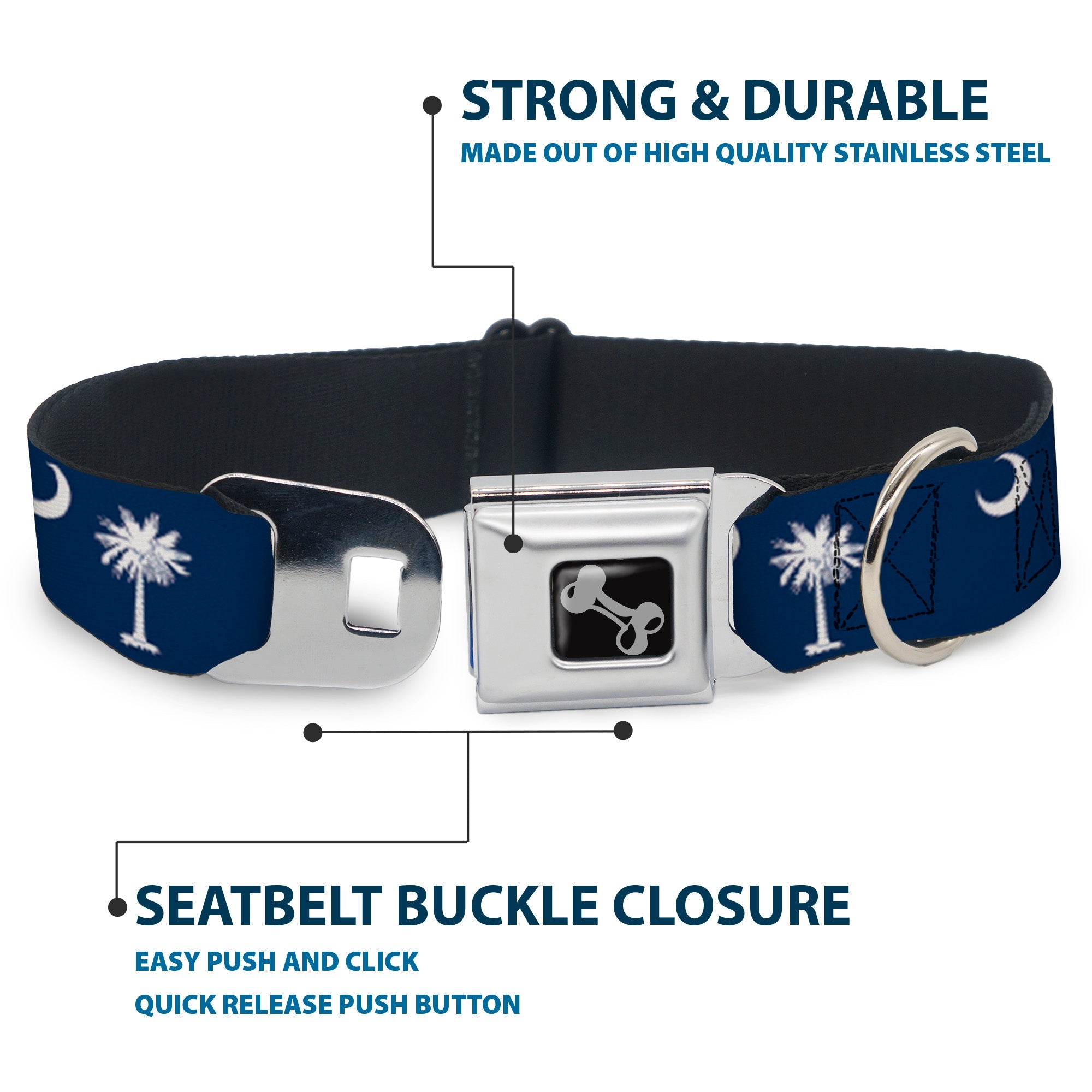 Dog Bone Seatbelt Buckle Collar - South Carolina Flags