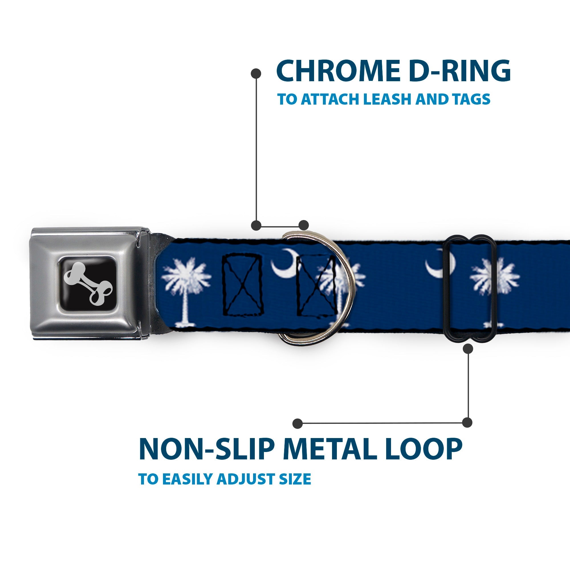 Dog Bone Seatbelt Buckle Collar - South Carolina Flags