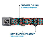 Dog Bone Seatbelt Buckle Collar - Totem Carvings Black/White/Orange/Turquoise