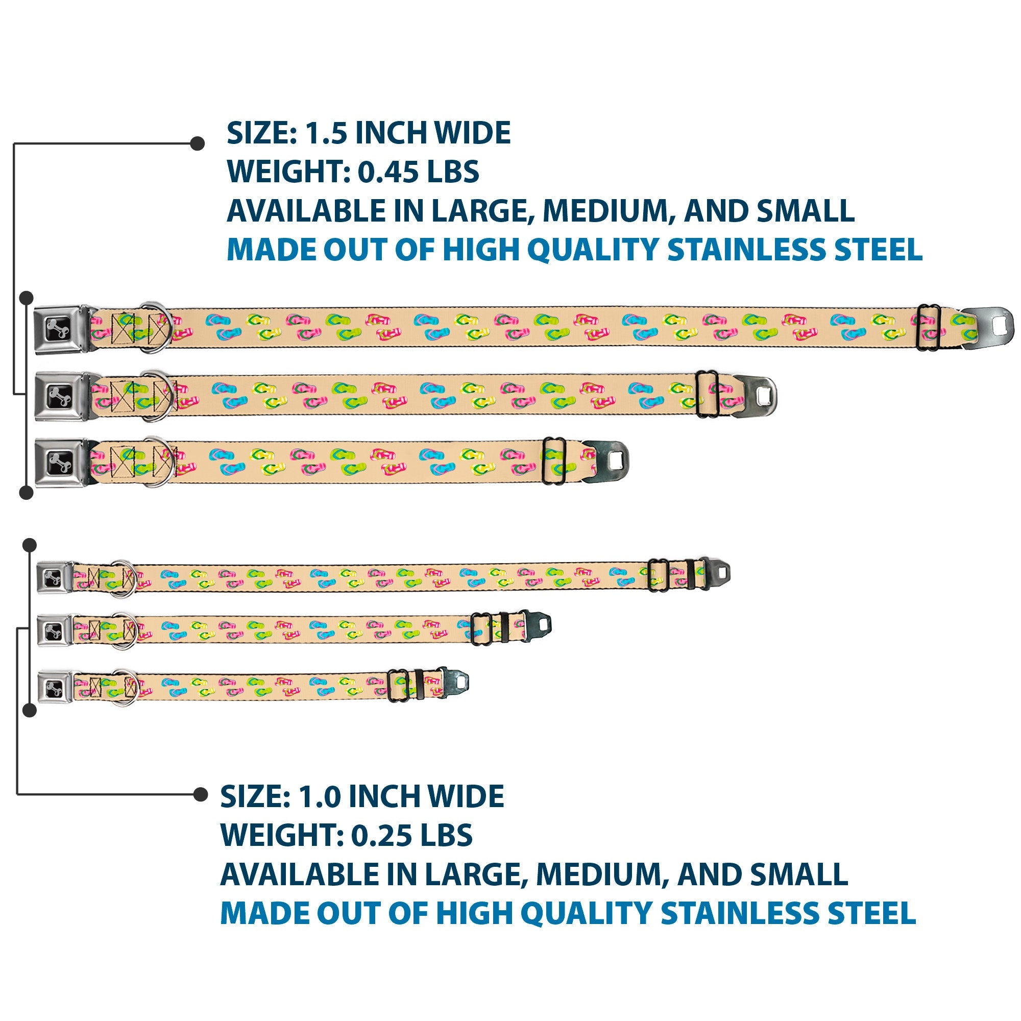 Dog Bone Seatbelt Buckle Collar - Tropical Flip Flops Tan/Multi Color
