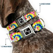 Dog Bone Seatbelt Buckle Collar - Tie Dye Swirl Multi Color/White