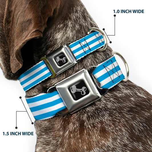 Dog Bone Seatbelt Buckle Collar - Triple Stripe White/Blue