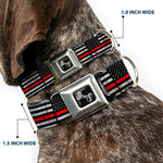 Dog Bone Black/Silver Seatbelt Buckle Collar - Thin Red Line Flag Weathered Black/Gray/Red