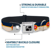 Dog Bone Black/Silver Seatbelt Buckle Collar - Tulsa Oklahoma City Flag Navy Blue/Gold/Red/Beige