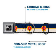 Dog Bone Black/Silver Seatbelt Buckle Collar - Tulsa Oklahoma City Flag Navy Blue/Gold/Red/Beige
