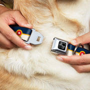 Dog Bone Black/Silver Seatbelt Buckle Collar - Tulsa Oklahoma City Flag Navy Blue/Gold/Red/Beige