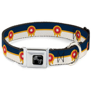 Dog Bone Black/Silver Seatbelt Buckle Collar - Tulsa Oklahoma City Flag Navy Blue/Gold/Red/Beige