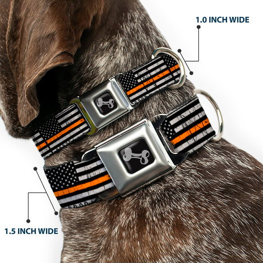 Dog Bone Black/Silver Seatbelt Buckle Collar - Thin Orange Line Flag Weathered Black/Gray/Orange