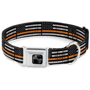 Dog Bone Black/Silver Seatbelt Buckle Collar - Thin Orange Line Flag Weathered Black/Gray/Orange