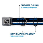 Dog Bone Black/Silver Seatbelt Buckle Collar - Thin White Line Flag Weathered Black/Blue/White