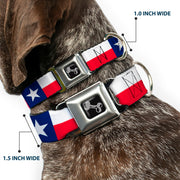 Dog Bone Black/Silver Seatbelt Buckle Collar - Texas Flag Continuous Repeat