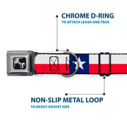 Dog Bone Black/Silver Seatbelt Buckle Collar - Texas Flag Continuous Repeat