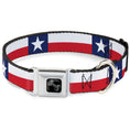 Load image into Gallery viewer, Dog Bone Black/Silver Seatbelt Buckle Collar - Texas Flag Continuous Repeat
