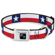 Dog Bone Black/Silver Seatbelt Buckle Collar - Texas Flag Continuous Repeat