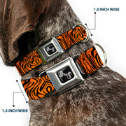 Dog Bone Black/Silver Seatbelt Buckle Collar - Tiger2 Orange/Black