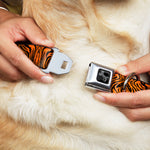 Dog Bone Black/Silver Seatbelt Buckle Collar - Tiger2 Orange/Black