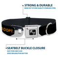 Load image into Gallery viewer, Dog Bone Seatbelt Buckle Collar - Buckle-Down Logo ADOPT, DON'T SHOP Black/Yellow
