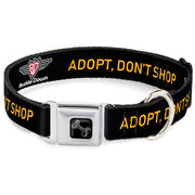 Dog Bone Seatbelt Buckle Collar - Buckle-Down Logo ADOPT, DON'T SHOP Black/Yellow
