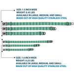 Dog Bone Black/Silver Seatbelt Buckle Collar - Basketweave Plaid White/Navy/Bright Green